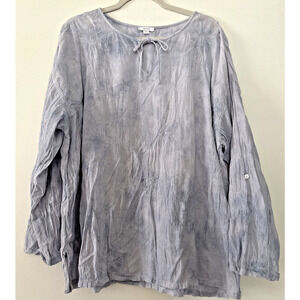 J Jill Pure XL Top Blue Tie Dye Peasant Embroidered Tie Roll Tab Sleeve